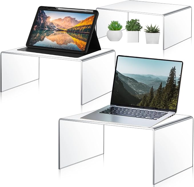 RattanView 3 Pcs Extra Large 15, 14, 13 Inch Acrylic Display Risers Clear Acrylic Shelf Riser Display Stands 5 mm, 8 mm Thick Rectangular for Tablet PC, Monitors, Shoe Stores, Large Scale Figures by RattanView