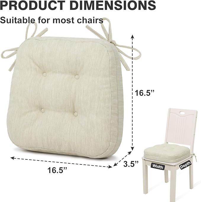Shinnwa Kitchen Chair Cushions Set of 6, Dual-Layer Memory Foam Dining Chair Cushions, Patented Design Seat Pads with Ties, 16.5 x 16.5 x 3.5in, 6 Pack, Ivory - Image 6