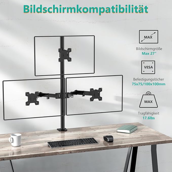 WALI Tall Triple Monitor Mount for 13-27 inch Computer Screens, up to 22lbs | 3 Monitor Desk Mount, Full Motion with Tilt, Swivel, Rotation, C-Clamp/Grommet Mounting, VESA 75/100mm (M003), Black - Image 3