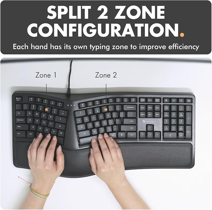 X9 Wired Ergonomic Keyboard with Cushioned Wrist Rest - Type Comfortably Longer - USB Wired Split Keyboard for Laptop, PC & Chrome Computer with 110 Ergo Keys & 5ft Cable - Image 4