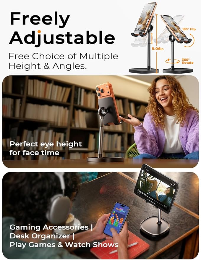 LISEN Cell Phone Stand Phone Holder for Desk, Gaming for Nintendo Switch | Office Desk Accessories for Women, iPhone Stand, Gadgets for Men Gifts, Office Decor, OtterBox Case, Switch, iPad, 4-10 in - Image 2