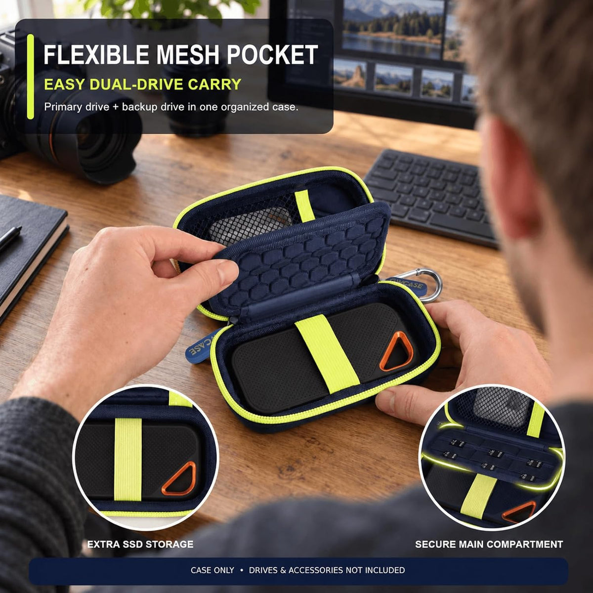 Hard Case Compatible with SanDisk Extreme PRO/for SanDisk 500GB 1TB 2TB 4TB Portable External SSD. Carrying Travel Holder for Crucial X8 External Solid State Drive (Navy Blue with SD Card Pocket) - Image 7