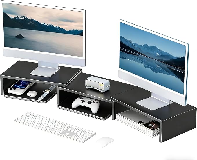 Desk Organizers and Accessories, Dual Monitor Stand Riser, Monitor Desk Shelf for Desktop Organization (Black) by Tensirock