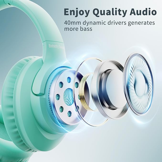 Botesty Sound Headphones Wired with Microphone, Over Ear Foldable 3.5mm Plug in Headphones Corded with 4.9ft Tangle-Free Nylon Cord for Tablet, Laptop, MP3/4, School, Airplane Travel (Green) - Image 7