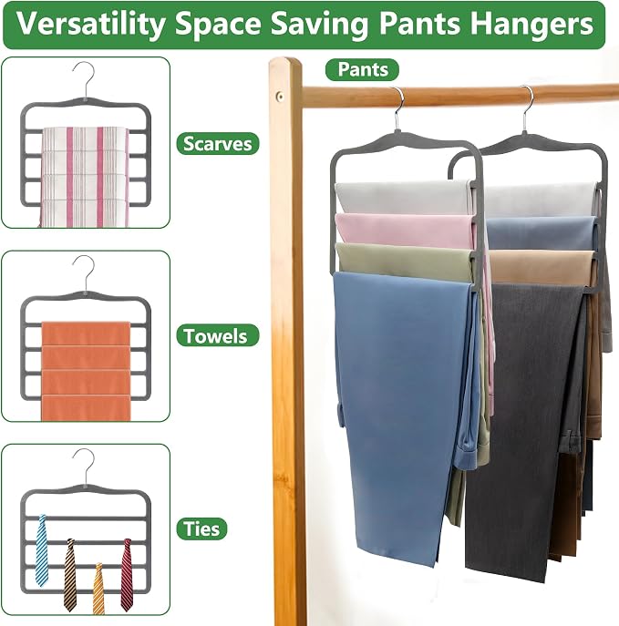 Closet Organizers and Storage,Pants Hangers Space Saving Velvet Hanger | Organization and Storage,Dorm Room Essentials for College Students Girls,Home Organization Scarf Jeans Hangers-2 Pack - Image 6
