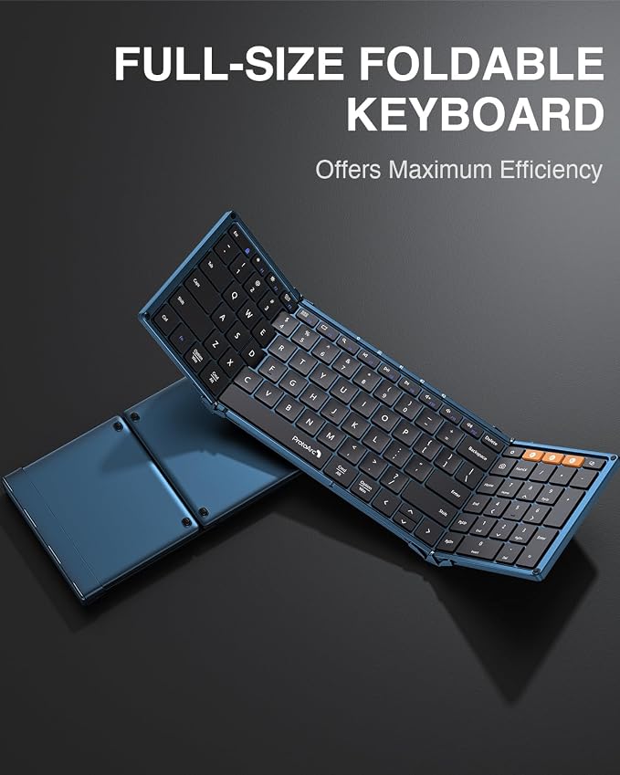 ProtoArc XK01 Full-Size Foldable Bluetooth Keyboard for Travel, Blue | 105 keys, number pad, 0.65in keycaps, 3-device Bluetooth 5.1 switching, USB-C charging, for laptop tablet phone - Image 9