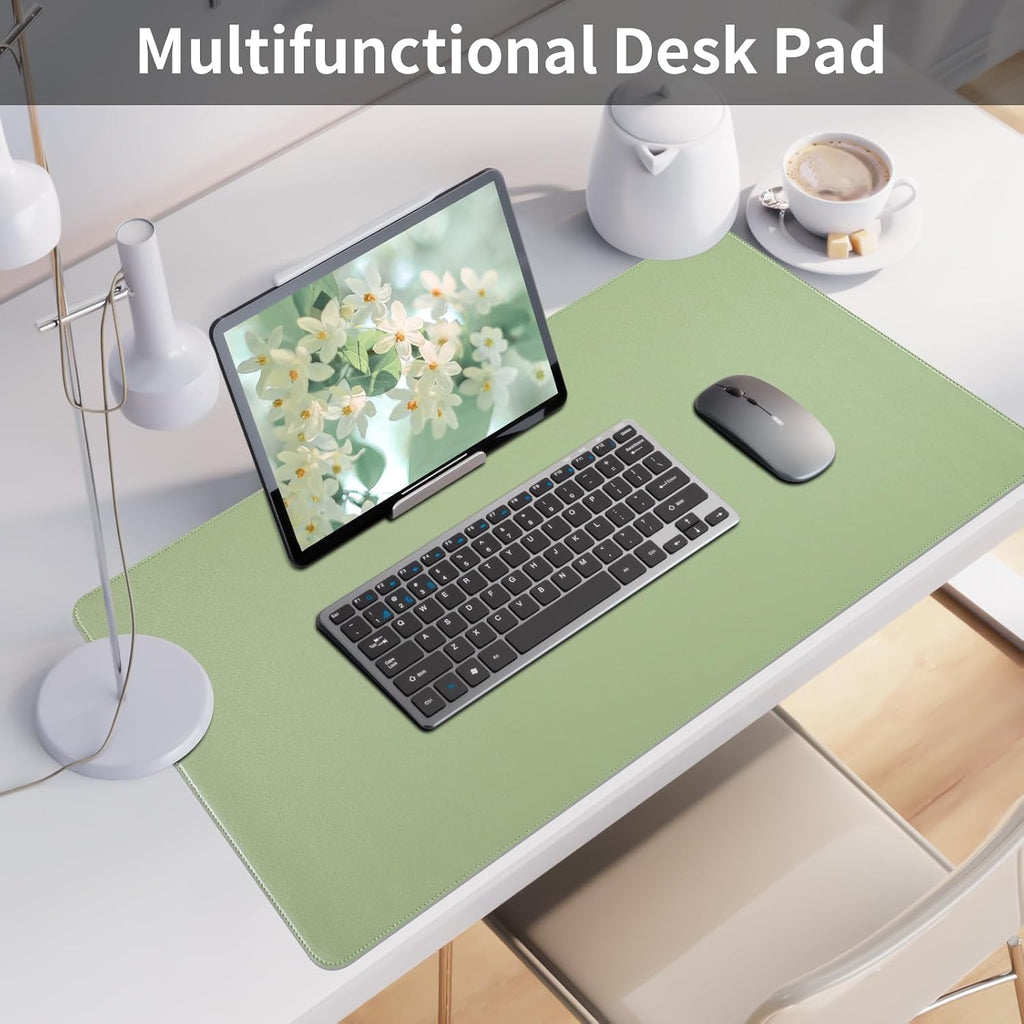 Leather Desk Mat with Stitched Edges, 27.6" x 13.8" Green Keyboard Mat - Image 2