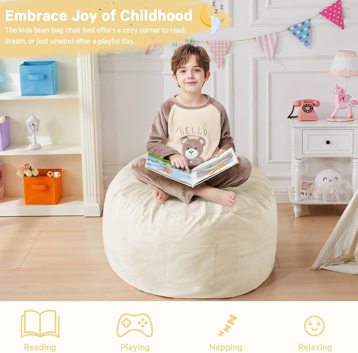 Bean Bag Chairs for Kids- Small Bean Bag Convertible Floor Sofa - Image 4