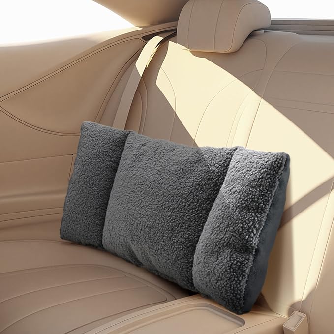 Queekay Fleece Lumbar Support Pillow 3 Section Back Pillow Office Chair for Back Support Comfortable Lumbar Cushion for Car Seat Pain Relief Sofa Rest(Gray) - Image 6