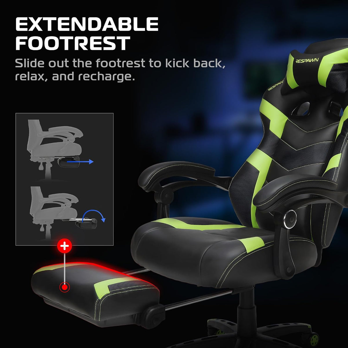 Respawn 110 Pro Ergonomic Gaming Chair with Footrest and Recline - Image 4