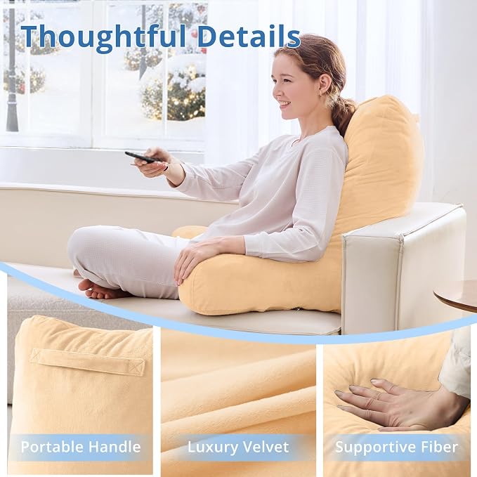 Sasttie Reading Pillow for Bed, Back Pillow for Sitting Up, Camel | 25" Backrest Support Cushion for Couch, Sofa, and Floor, Dorm Essentials, OEKO-TEX, Adjustable Down Alternative Fill - Image 4