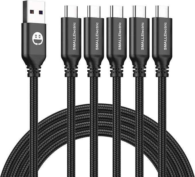 USB to USB C Cable 3FT 5 Pack, Type C Fast Charger Cord | 3A braided USB A to C charging cords for iPhone 17 16 15, car, office, Samsung Galaxy, LG and Type C devices.(Black) by SMALLElectric