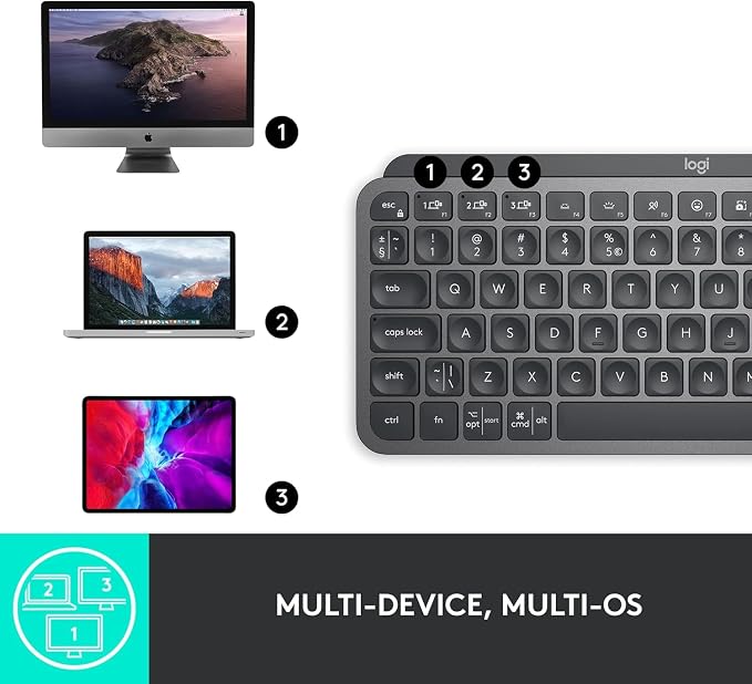 Logitech MX Keys Mini Minimalist Wireless Illuminated Keyboard - Graphite | Minimalist, compact, Bluetooth, USB-C, metal build, compatible with Apple macOS, iOS, Windows, Linux, Android - Image 9
