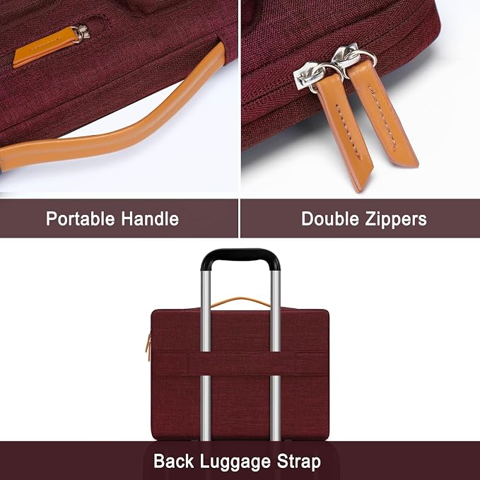 MOSISO 360 Protective Laptop Case 15 inch, 15 inch Laptop Sleeve | Compatible with MacBook Air M5 M4 M3 M2 2026-2023, Dell XPS Plus, Side Open Carrying Case with 4 Zipper Pockets, Wine Red - Image 5