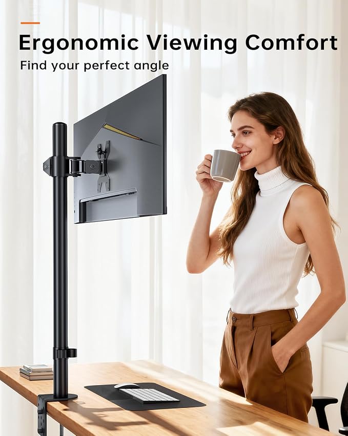 Extra Tall Monitor Arm for 13-27" Monitors, 31.5" Pole, Height Adjustable | Full-motion adjustment with swivel, tilt and rotation, supports up to 17.6 lbs, VESA 75x75-100x100mm, C-clamp mount - Image 4