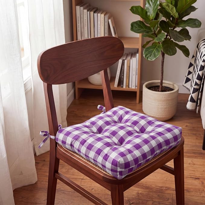 Geetery 4 Pack Chair Cushions, 16" x 15",Purple and White,Plaid - Image 6