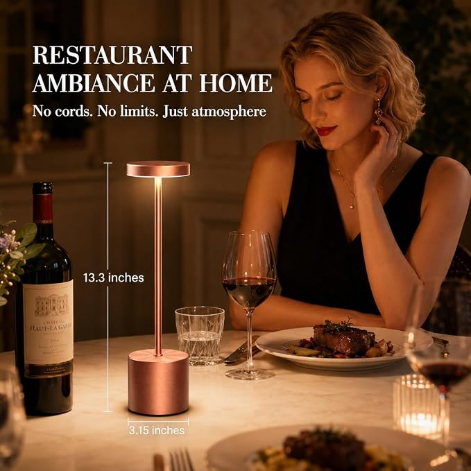 Rose Gold Cordless Table Lamps Set of 2, Battery Operated Rechargeable LED Lamps with Touch Control, 3 Color Temperatures, 5000mAh Dimmable Wireless Portable Lamp for Bedroom Nightstand Living Room - Image 4