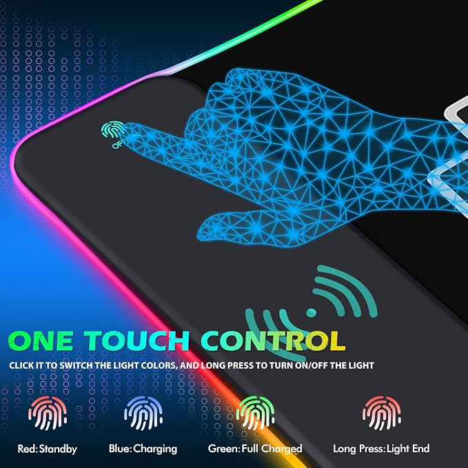 ToLuLu RGB Wireless Charging Gaming Mouse Pad, 7.5/10/15W LED Mouse Pad | Computer Keyboard Mat 10 Light Modes Mousepad, 800x300x4MM Extended Large Big Desk Pad Desk Mat, Game Console Buttons Black - Image 4