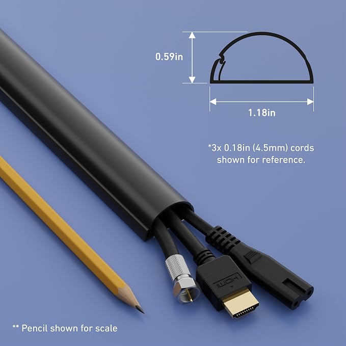 D-Line 13.12ft Cord Hider Kit, Patented Cable Cover, Hide Wires on Wall, Channel for TV Mount Cords, Raceway Wire Hiders, Paintable, Adhesive, Half Round, 4X 1.18in W x 0.59in H x 39in Lengths, Black - Image 4