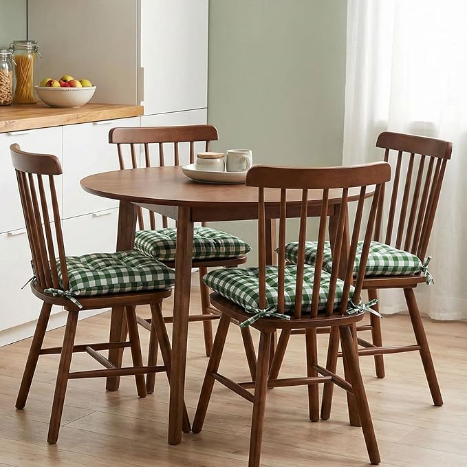 Geetery 4 Pack Chair Cushions, 16" x 15",Green and White,Plaid - Image 5
