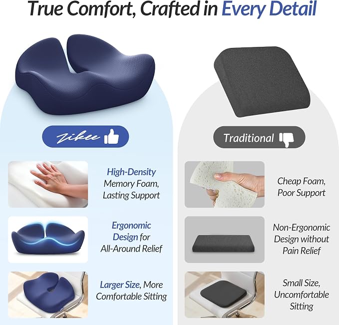 Contoured Ergonomic Seat Cushion for Effective Pain Relief, Non-Slip | Office Chair Cushion for Sciatica, Back, Tailbone Pain Relief, High-Density Memory Foam Car Seat Cushion for Sitting Comfort - Image 5