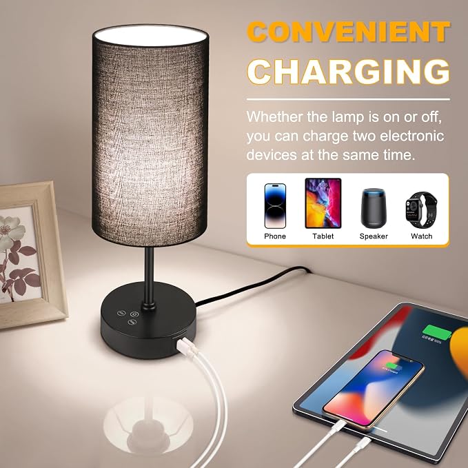 Table Lamp with 3 CCT (3000K/4500K/6500K), Stepless Dimmable Bedside Lamp with 7 Color Changing, Modern Nightstand Light with Black Shade for Bedroom, Kids Room, Home, Office - Image 7