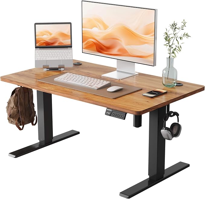 YIHAYO Low Height Adjustable Desk, Lifts 18.1-28.3 Inches, Electric Standing Desk for Short People, 40 x 24 Inches Computer Table with Splice Board for Home Office, Rustic Brown by YIHAYO