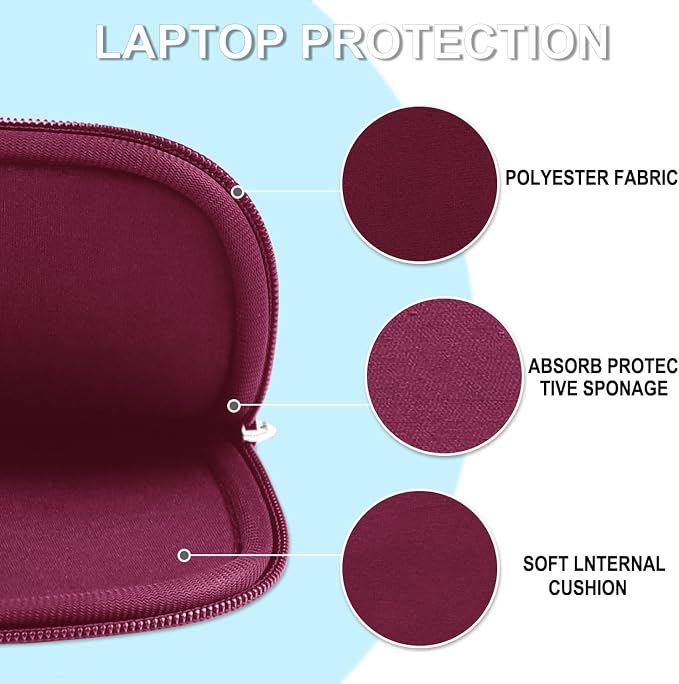 Laptop Sleeve 15.6 inch, Shockproof Protective Laptop Cover Briefcase Carrying Bag with Accessory Pocket, Portable Computer Case Compatible with MacBook, HP, Dell, Lenovo, Asus, Wine Red - Image 5