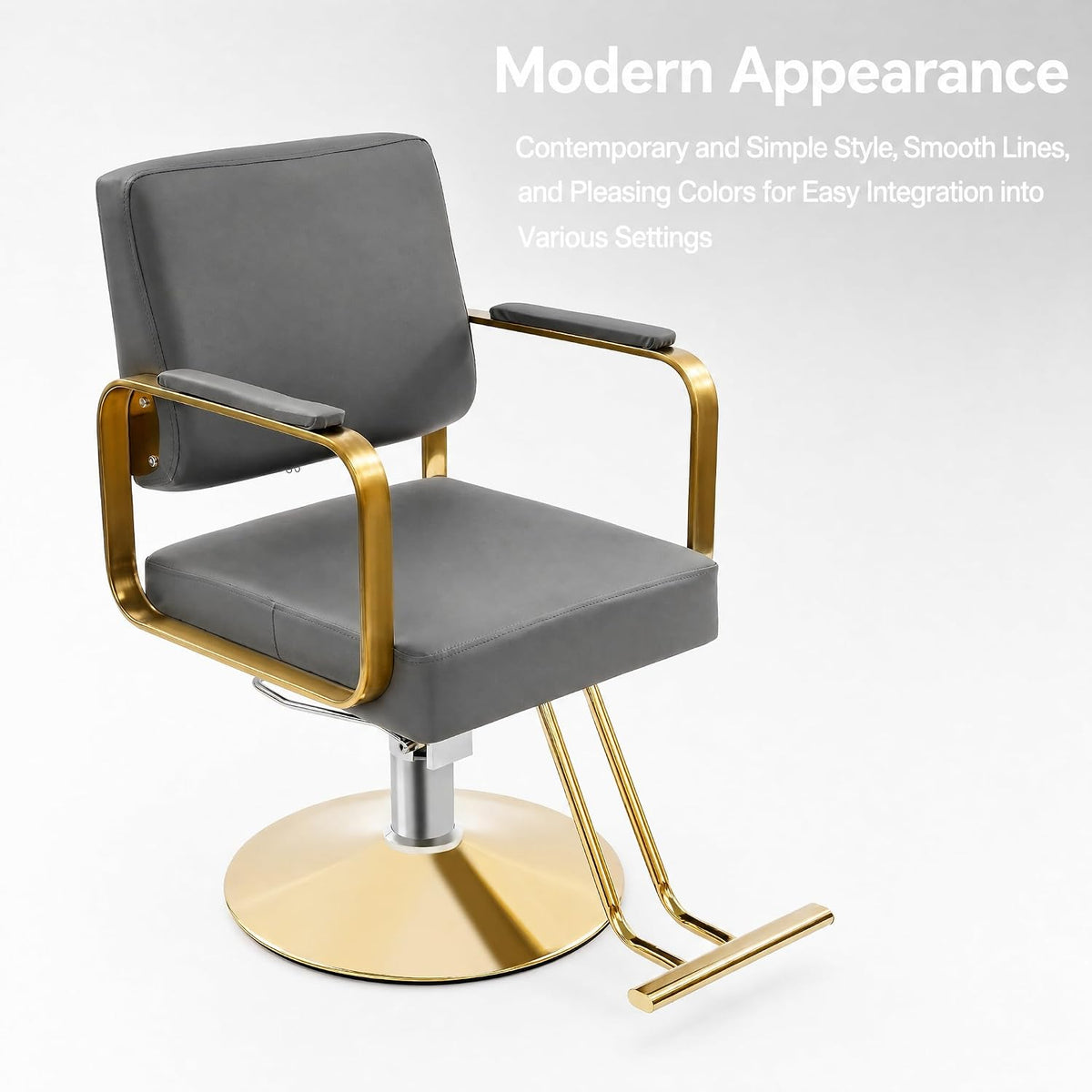 1PCS Swivel Styling Salon Chair with Hydraulic Pump, Gold + Grey - Image 6
