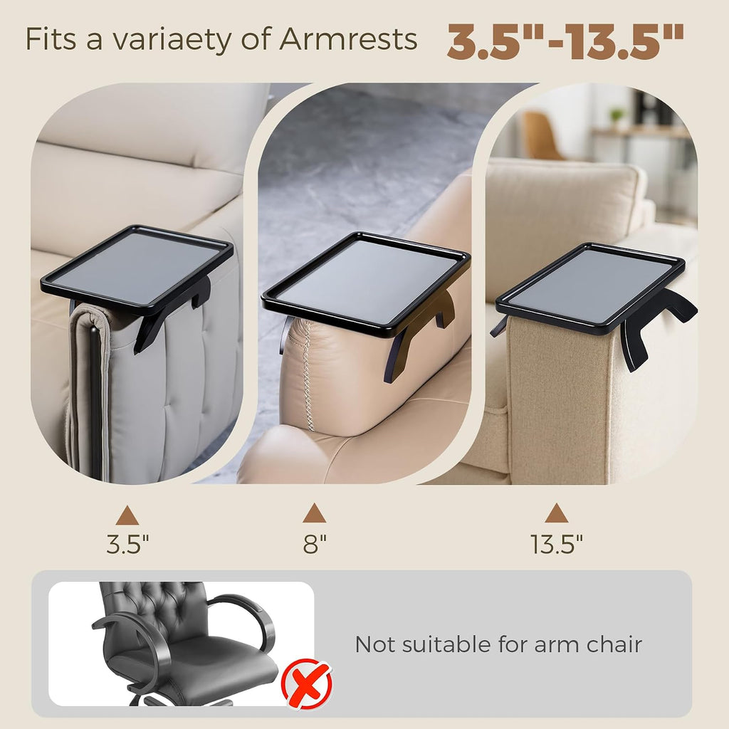 Couch Armrest Table, Foldable Bamboo Sofa Arm Tray for Couch with a Non-Slip Pad, Clip On Couch Arm Table for Remotes/Eatting/Drinks, Fits Sofa Armrest 3.5"-13.5" Black - Image 5