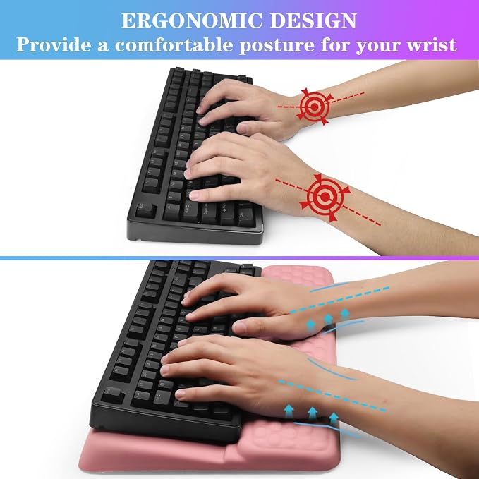 Computer Keyboard Stand with Wrist Rest, Ergonomic Tilted Keyboard Holder - Keyboard Riser with Wrist Pad - Keyboard Tray Support for Office Home - Pink - Image 3