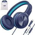 SIMOLIO USB C Wired Kids Headphones, Built-in Microphone & Share Port | USB C to 3. 5mm Dongle, 3-Level Volume Limiter, Over-Ear Headsets w/Pouch, Foldable for Airplane Travel School iPad by SIMOLIO