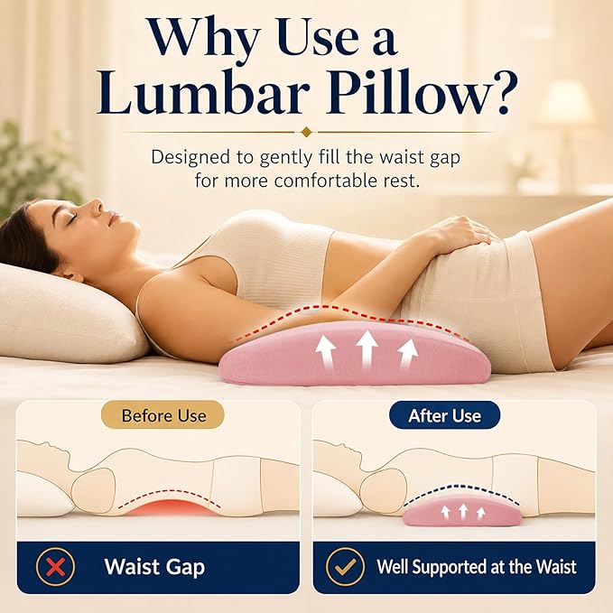 Lumbar Support Pillow for Bed Relief Back Pain: Lower Back Pillow for Sleeping - Memory Foam Waist Pillow - Back Wedge Bolster Pillow for Side, Back&Stomach Sleepers - Bed Rest Pillow for Car, Sofa - Image 2