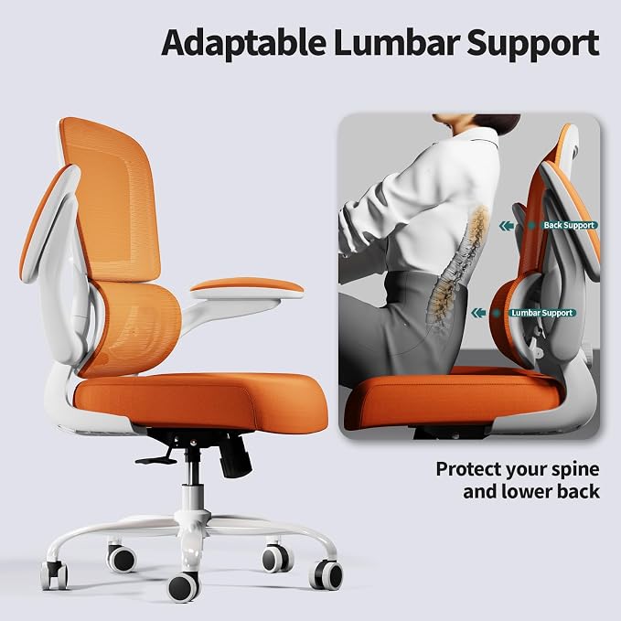 TRALT Office Chair - Ergonomic Desk Chair with Adjustable Lumbar Support, Mesh Computer Chair, Executive Chair for Home Office Comfortable Lumbar Support (1, Orange) - Image 7