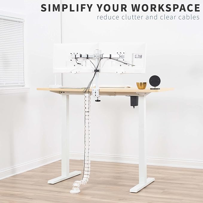 VIVO Under Desk Vertebrae Cable Management Kit, Adjustable Quad Entry Flexible Cord Organizer for Home Office, White, DESK-AC01C-W | Adjustable Quad Entry Flexible Cord Organizer for Home Office - Image 7