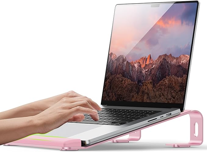 JCZT Aluminum Laptop Stand, Laptop Riser with Wrist Rest, Pink | Ergonomic Detachable Portable Laptop Stand for Desk, Notebook Holder Compatible with MacBook Air Pro, All 10-17'' Laptops by JCZT