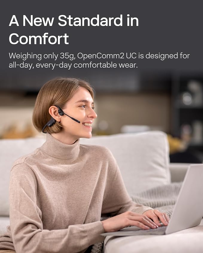 SHOKZ OpenComm2 UC Open-Ear Headset, USB-A Dongle, Noise-Canceling Mic | Zoom Certified；Bone Conduction Headphones；Mute Button for Work Calls and Meetings；16-Hour Battery Life & Quick Charge - Image 2