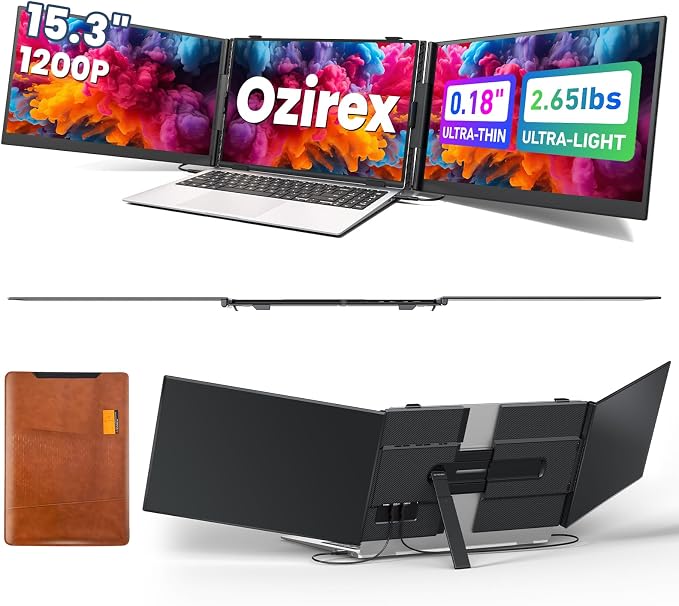 15.3" Laptop Screen Extender, 1200P FHD Triple Portable Monitor | 2.65 lbs Ultra-Light & Ultra-Slim, Travel Monitor for 14"-17.3" Laptops, Plug & Play, Compatible with Wins/Mac/Android by Unknown