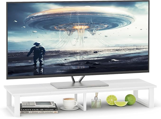aboxoo 45" TV Riser for 32-60 inch TV, TV Shelf with Steel Legs | White TV Riser Stand with Storage, Tabletop TV Riser for Home Living Room, Study Office, Fit TV, Monitor, Laptop by aboxoo