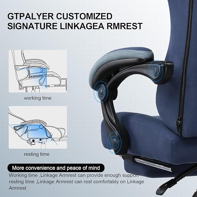 GTPLAYER Gaming Chair, Computer Office Chair with Pocket Spring Cushion, Linkage Armrests and Footrest, High Back Ergonomic Computer Chair with Lumbar Support Task Chair with Footrest(Blue) - Image 4