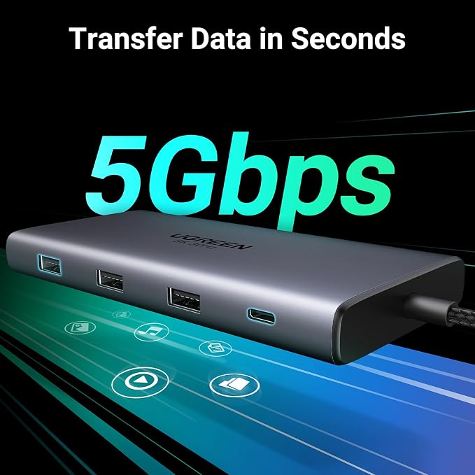 UGREEN USB C Docking Station Dual Monitor, 10-in-1 Laptop Dock with 2 HDMI | 2x HDMI, Single 8K, 100W PD, 1Gbps Ethernet, 4x 5Gbps USB-A/C Data, SD/TF, Revodok Pro Aluminum USB-C Dock for Dell/HP/Lenovo - Image 6