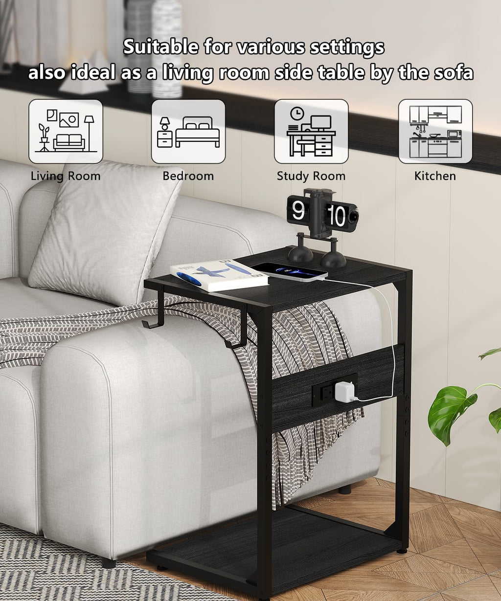2 Tier Computer Tower Stand with Charging Station, 11.8" D x 16.5" W Rolling Floor PC Tower Stand Fits Under Desk, CPU Holder Cart for Carpet with Hooks, Home Office - Image 5