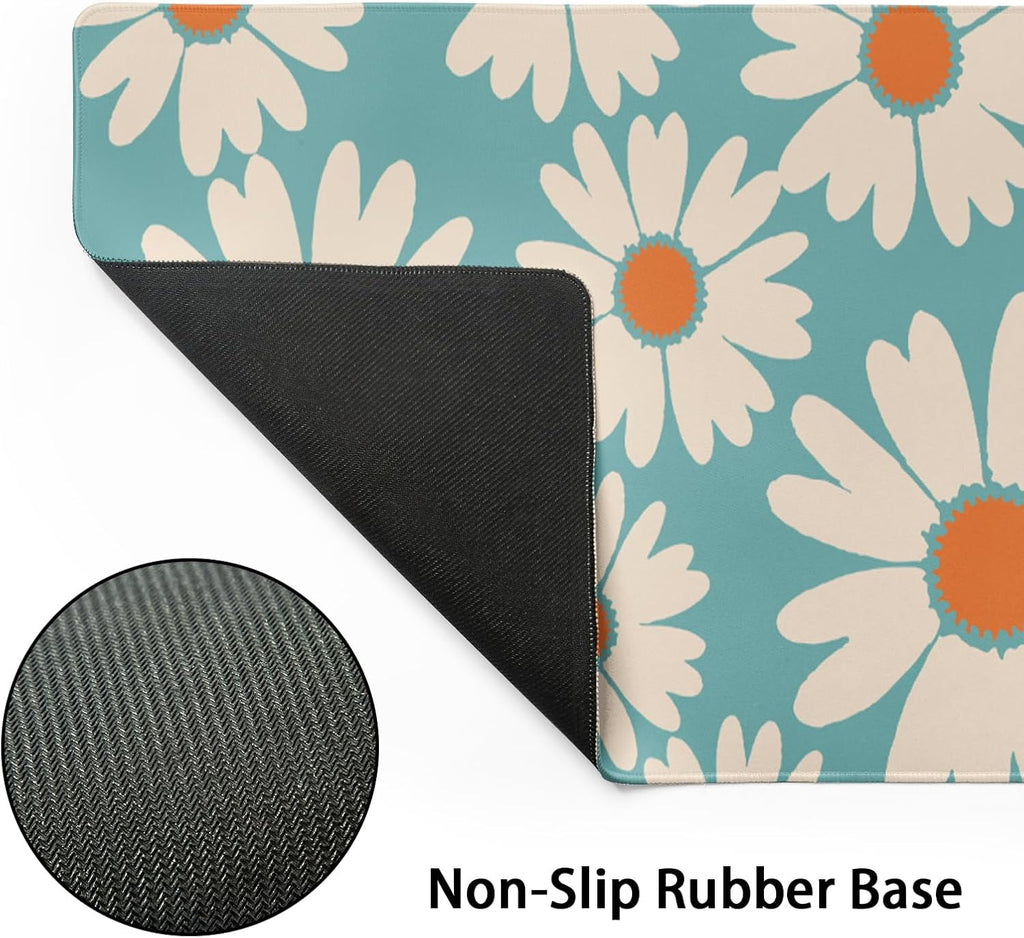 Cute Daisy Flowers Mouse Pad Gaming 31.5x11.8 in Floral Desk Mat Extended Anti-Slip Big Mousepad With Stitched Edges White Daisy Keyboard Pad Mouse Mat Blue for Computer Work Gaming - Image 4