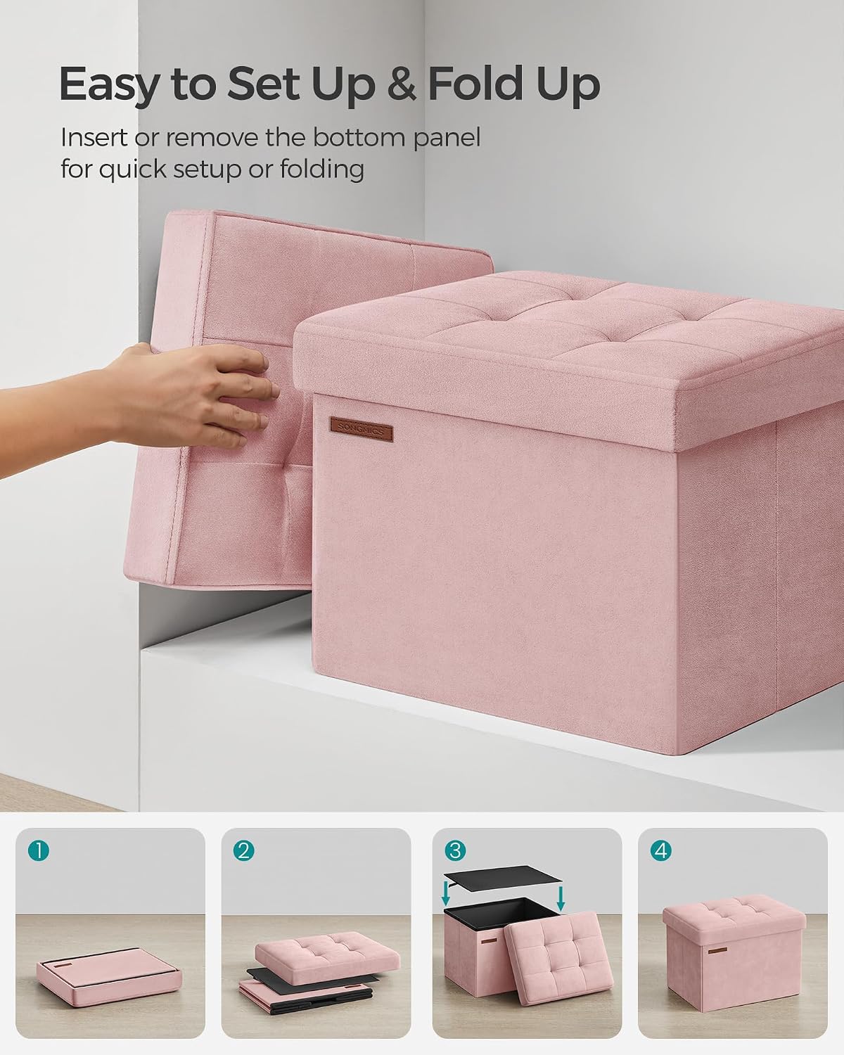 SONGMICS Small Folding Storage Ottoman, 12.2 x 16.1 x 12.2 Inches - Image 7