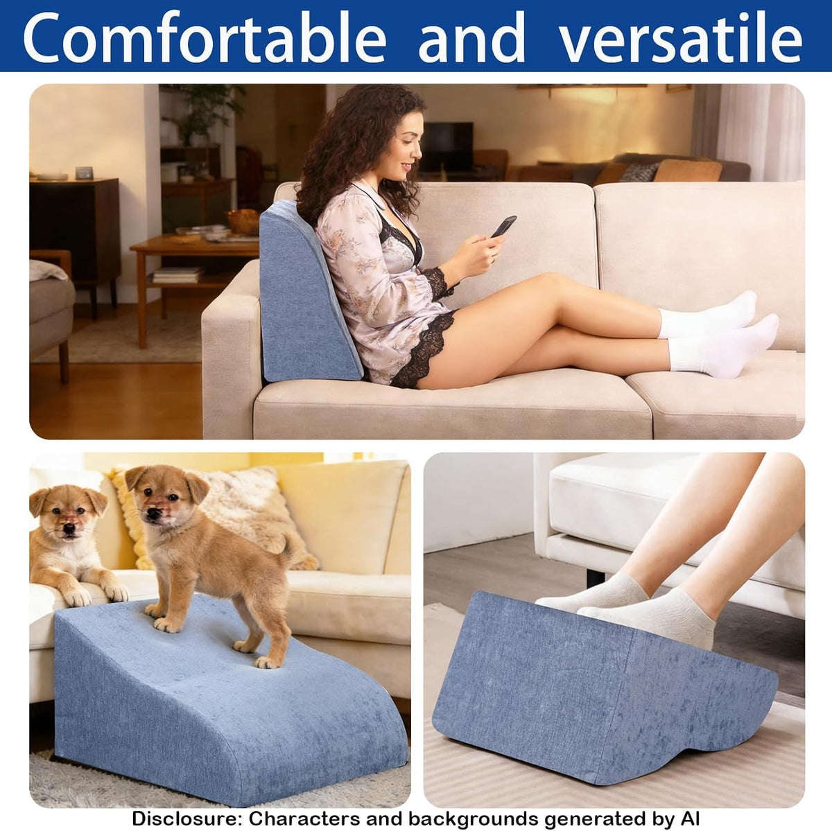 Foot Rest for Under Desk at Work, Ergonomic Under Desk Footrest with Washable Cover for Office, Home & Gaming Leg Elevation Pillow Blue - Image 7