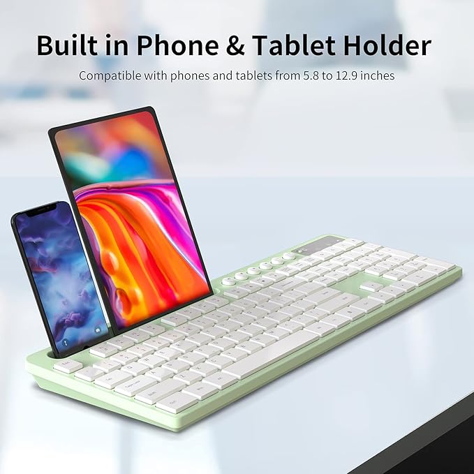 Wireless Keyboard and Mouse Combo, MARVO 2.4G Ergonomic Wireless Computer Keyboard with Phone Tablet Holder, Silent Mouse with 6 Button, Compatible with MacBook, Windows (Green) - Image 3