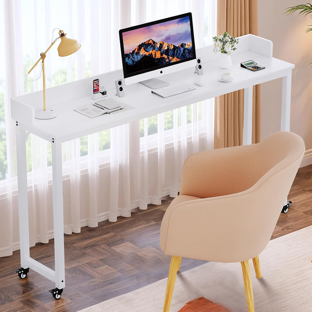 Overbed Table with 360° Wheels, Queen Size Mobile Bed Desk, White - Image 8