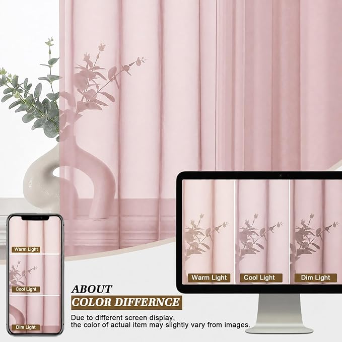 Blush Sheer Curtains 84 inches Long for Living Room 2 Panels Set | Sheer White Curtains for Bedroom, Rod Pocket Airy Light Filtering Window Treatments, 2pcs, Each Panel 42" Width x 84" Long - Image 7