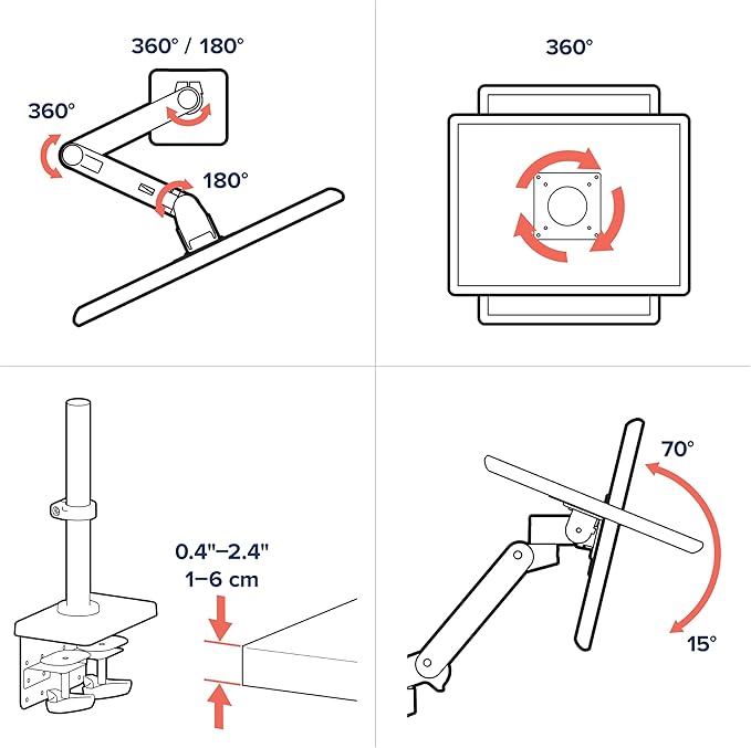 Ergotron – Upgraded LX Pro Premium Monitor Arm, Single Monitor Desk Mount – fits Flat Curved Ultrawide Computer Monitors up to 34 Inches, 4 to 22 lbs, VESA 75x75mm or 100x100mm – Tall Pole, White - Image 6
