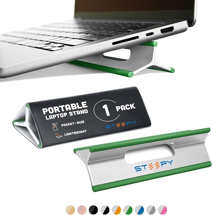 Steepy Portable Laptop Stand for Desk – Adjustable Height & Laptop Holder | Ergonomic Computer Stand for Cooling & Comfort – Slip-Proof, Sturdy Design – Universal Fit for 13-17 Inch Devices for Posture by Steepy